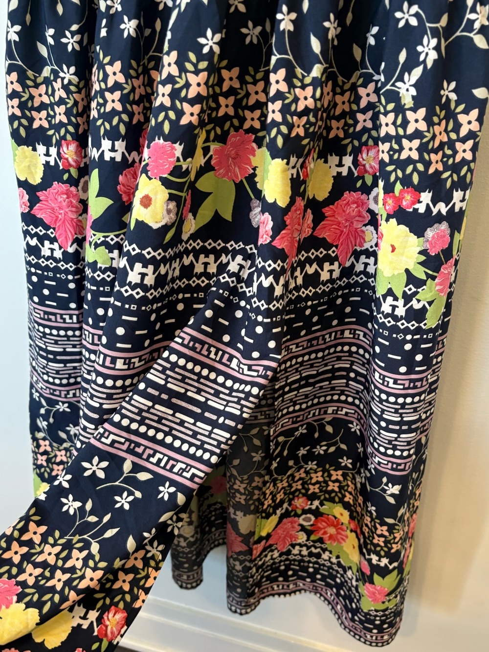 NEW Entro Navy Floral Midi Dress with Pink & Lime Accents large nwt - Picture 10 of 14